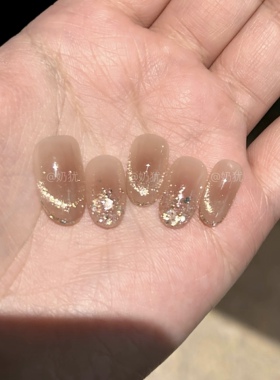 【洛神】高品质香槟法式纯手工穿戴甲轻奢名媛风超闪亮片美甲成品