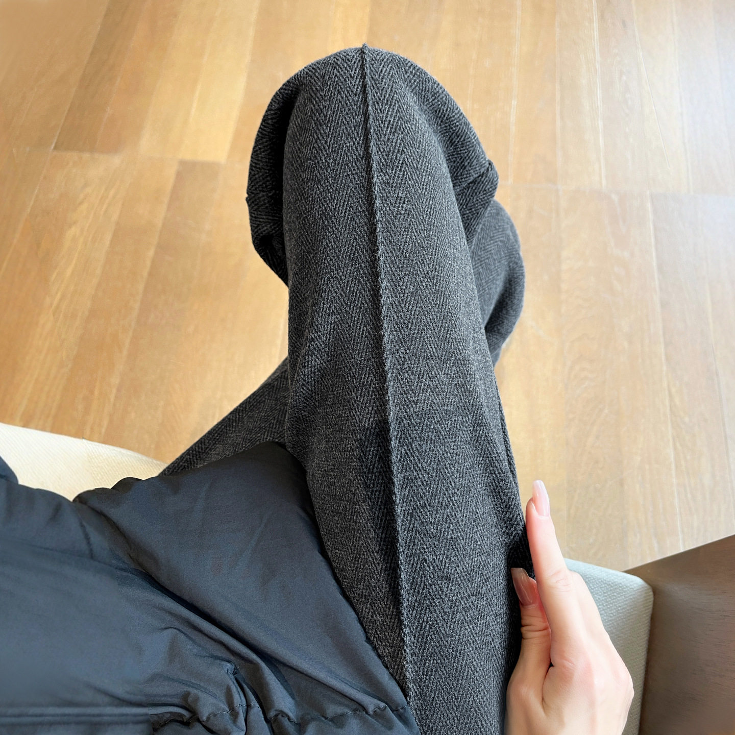 人字纹毛呢阔腿裤女2025新款秋冬大码胖mm窄版直筒裤羊毛加绒裤子,淘宝优惠券,粉丝福利购,淘宝优惠卷