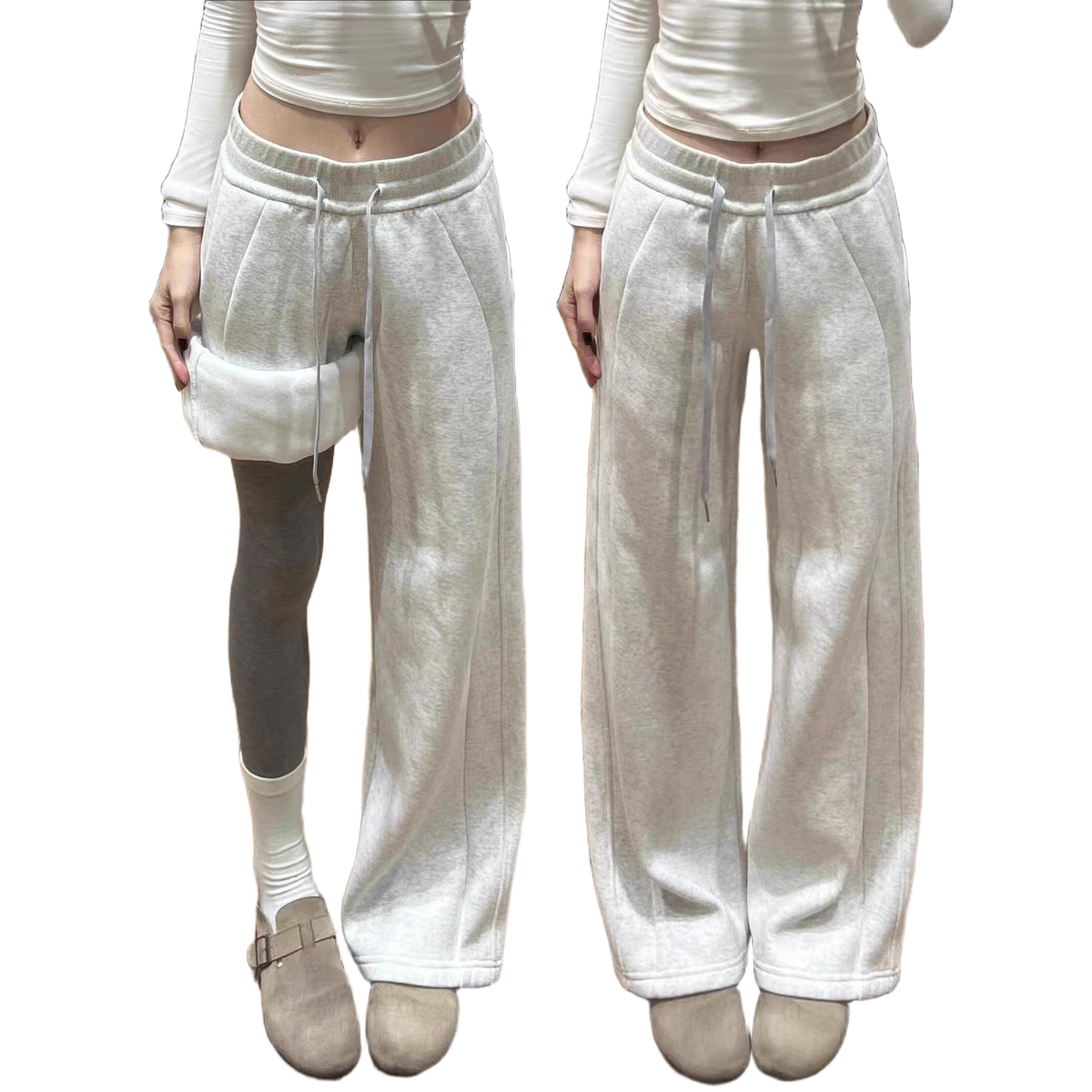 美式加绒lulu阔腿裤子女秋冬季2025新款高腰窄版直筒运动休闲卫裤,淘宝优惠券,粉丝福利购,淘宝优惠卷