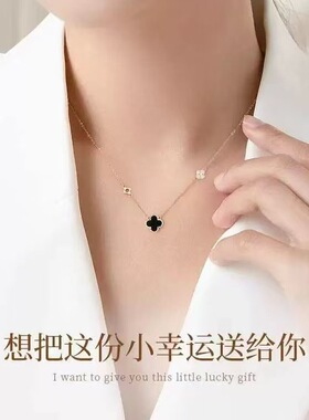 S999足银四叶草黑玛瑙锁骨链