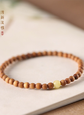 印度老山檀香原创蜜蜡超细4mm单圈念珠朱砂女士小手链多款随心搭