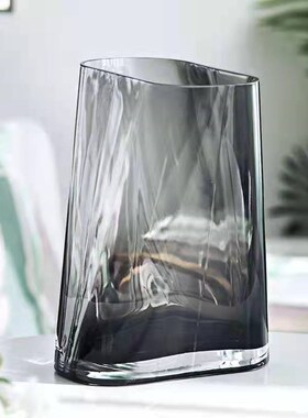 扁口创意玻璃花瓶餐桌茶几玄关水培干花插花器家居装饰摆件电镀