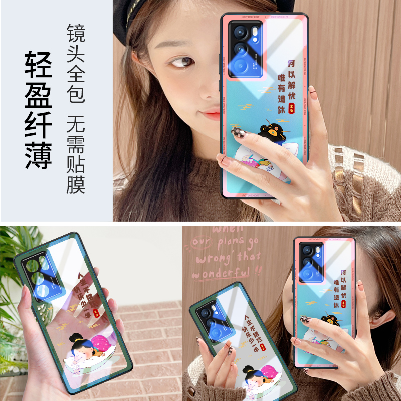 DZ带镜头膜opporeno8pro手机壳新款reno7国潮oppofindx5透明玻璃reno6pro+全包防摔x3pro网红文字reno5女款薄 - 图3