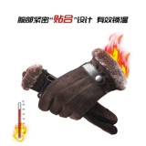 Мужские удерживающие тепло перчатки, флисовый зимний ветрозащитный мотоцикл, увеличенная толщина, из натуральной кожи
