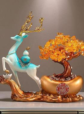 一路发财鹿摆件招财树创