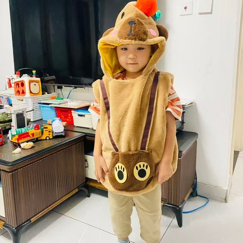 儿童卡皮巴拉演出服 万圣节宝宝COS装扮卡通动物演出服含讨糖袋 - 图2