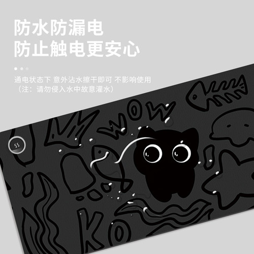 可爱黑猫加热鼠标垫超大桌面极简ins保暖学生宿舍桌垫男女生卡通暖手防水书桌垫办公室冬季发热笔记本键盘垫 - 图1