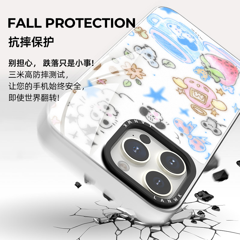 「拓麻歌子」LANWK x 毛毛maom联名款适用iPhone15promax苹果手机壳新款13por卡通电镀玻璃磁吸防摔14保护套 - 图2