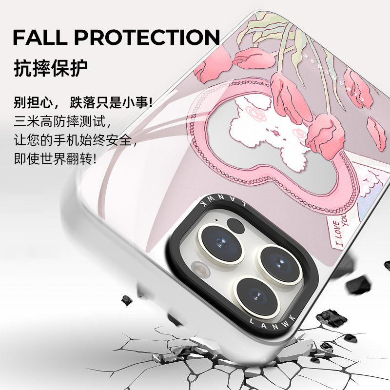 LANWK适用于苹果15promax手机壳新款卡通超薄iPhone14pro防摔镜面玻璃可爱高级感13郁见小狗女保护套网红por - 图2