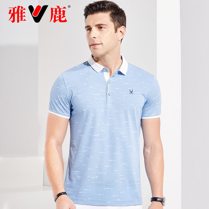 雅鹿翻领短袖男2020夏季宽松polo衫 雅鹿沐羽沫T恤