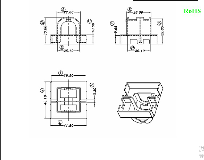 EC39 ETD39双槽骨架 配外壳卧式7+7针 排距=36mm - 图3