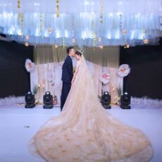 Фата 抖音头纱新娘主婚纱头纱超仙拖尾森系网红拍照头饰香槟色长款头纱