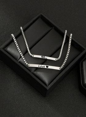 Custom 激光刻字情侣弯牌手链 简约时尚不锈钢手饰女DIY字母