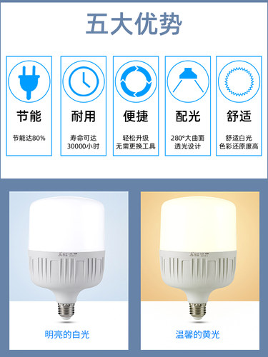 led灯泡e27螺口家用白光节能灯28瓦卡扣无闪频照明高富帅暖光超亮 - 图0
