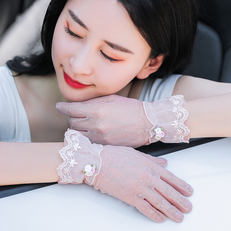 艾莱客服饰旗舰店防晒手套女薄款夏天全指蕾丝骑行运动开车户外紫外线触屏手套韩版2