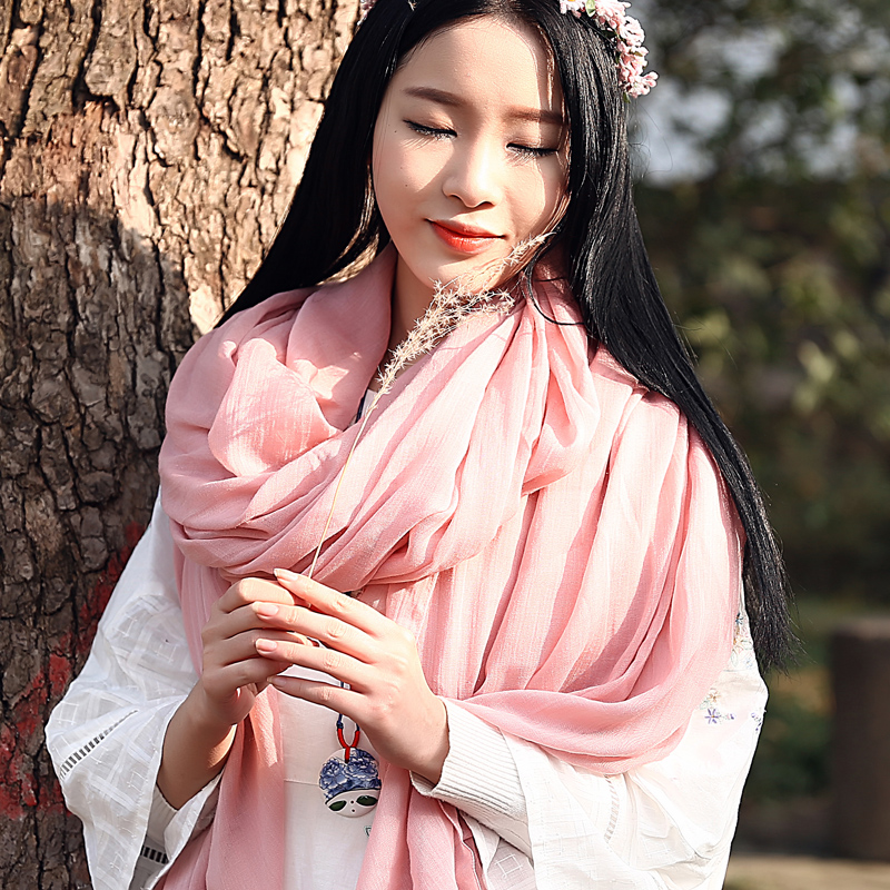 艾莱客服饰旗舰店春夏季超大棉麻围巾纯色民族风海边度假防晒披肩沙滩巾丝巾纱巾女0