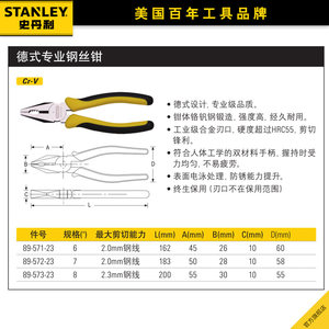 史丹利老虎钳德式专业嘴钳钢丝钳斜嘴钳尖嘴钳多功能斜口钳子大全