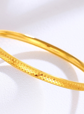 深圳水贝闪光龙鳞黄金手镯简约百搭凹凸鱼鳞金镯子足金999纯金