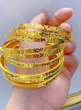 深圳水贝爆闪足金999金镯子碎碎冰手镯黄金三面个性时尚手环送礼