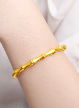 深圳水贝足金999竹节手镯节节高升古法实心百搭叠戴金镯子送礼