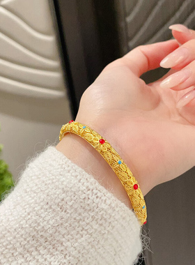 深圳水贝宫廷风小皇后珐琅手镯足金999花丝镂空黄金手镯国潮复古