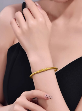 深圳水贝繁花似锦金手镯足金999女素圈古法传承镯黄金镯子婚嫁