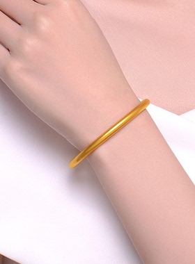 深圳古法水贝黄金手镯半实心足金999素圈传承厚壁中空金镯子婚嫁