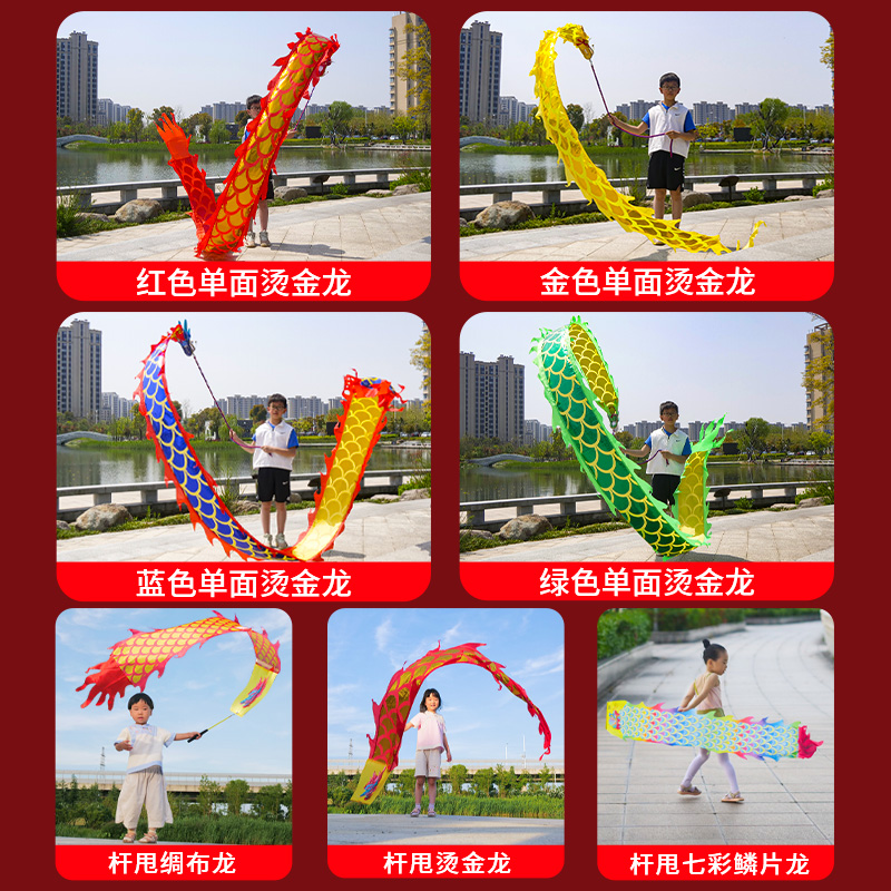 舞龙彩带健身甩甩龙儿童学生龙头舞龙表演道具广场舞健身甩彩带龙