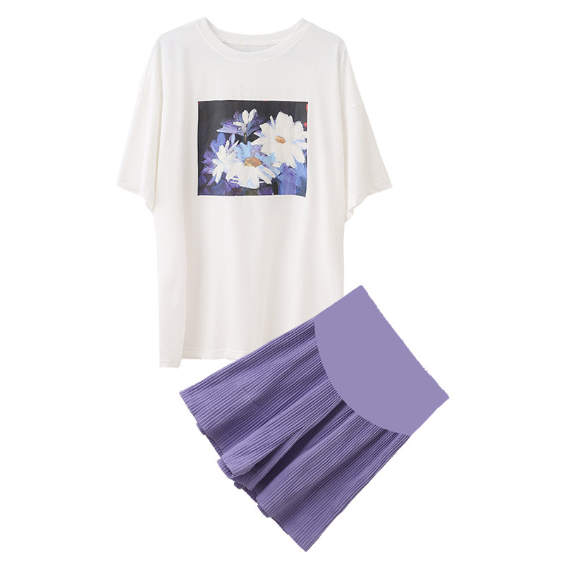 孕妇怀孕时尚款2020新款短裤t恤 月朵套装