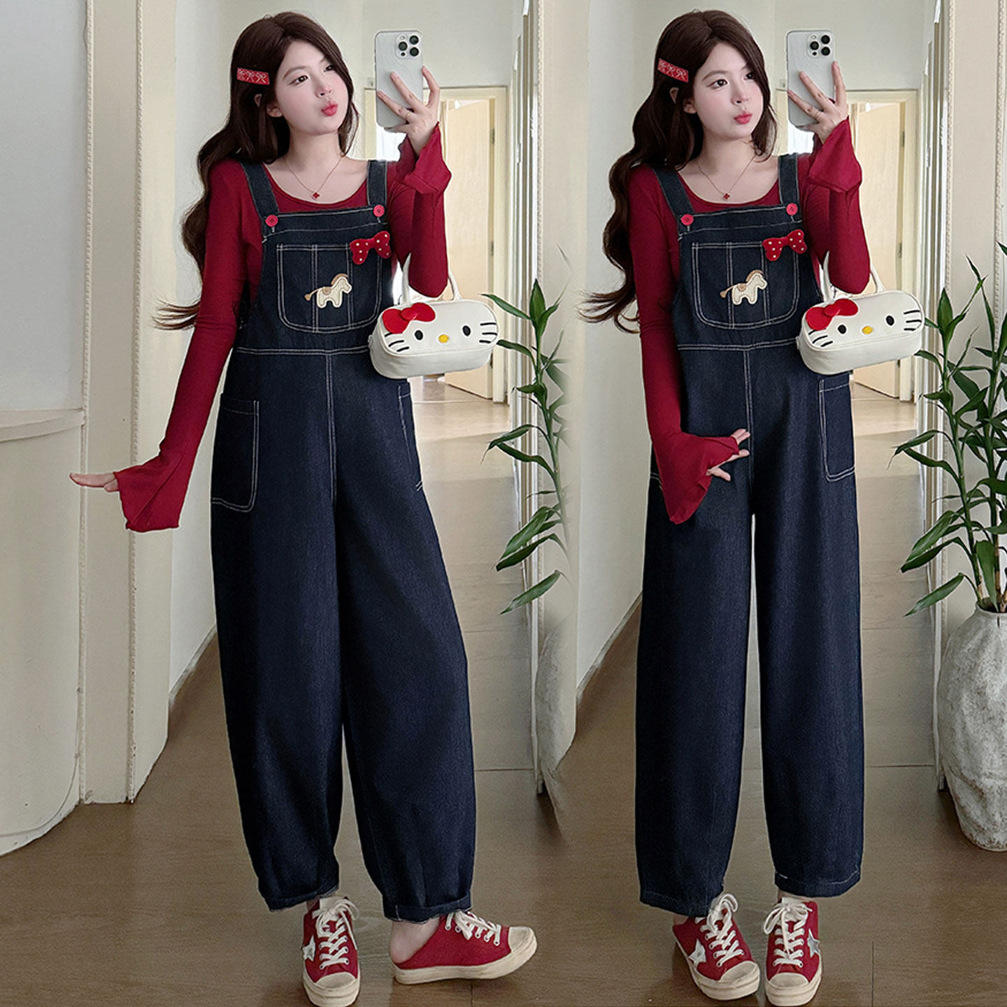 孕妇背带裤套装2026春装新款可爱小清新孕妇装外穿牛仔吊带裤子女,淘宝优惠券,粉丝福利购,淘宝优惠卷