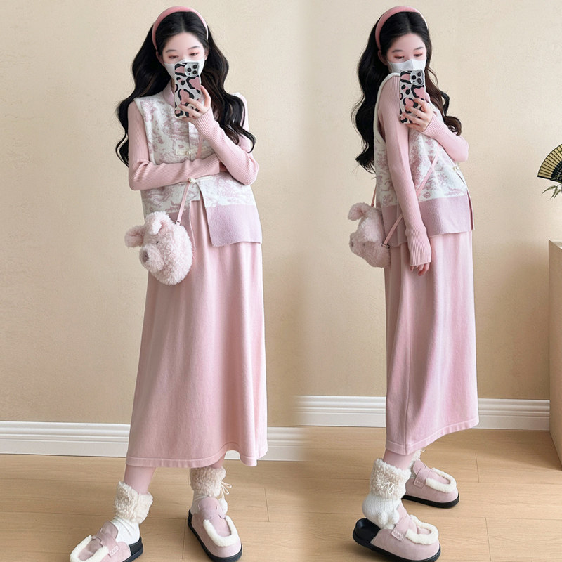 孕妇连衣裙秋冬款2025秋季新款国风孕妇装套装显瘦中长款针织裙子,淘宝优惠券,粉丝福利购,淘宝优惠卷