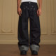 YADcrew folded hems triangle air-eye jeans ສີຕົ້ນຕໍສໍາລັບຜູ້ຊາຍແລະແມ່ຍິງວ່າງຂາຊື່ distressed ຂາກ້ວາງແບບອາເມລິກາ