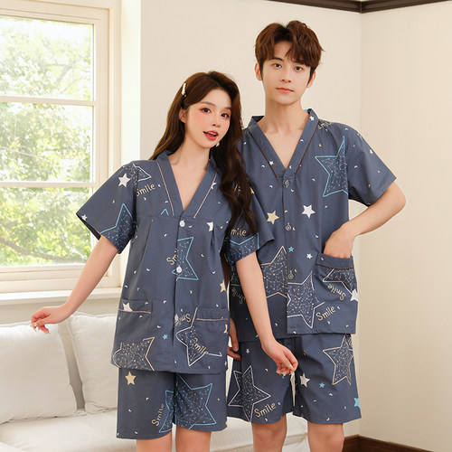纯棉艾灸服男前后背开扣女大码汗蒸服男情侣款针灸理疗服套装刮痧 - 图1