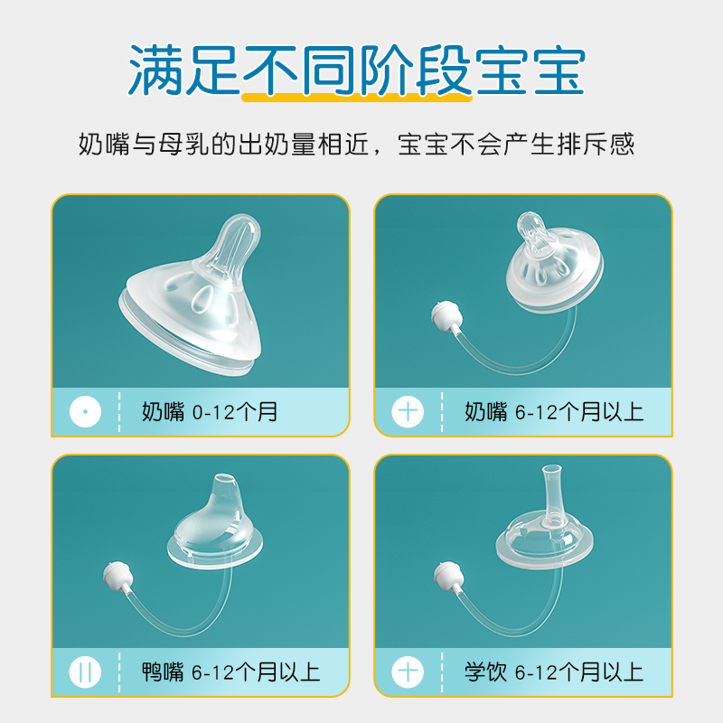 贝亲自然离乳奶嘴宽口径一体式鸭嘴带吸管通用学饮奶瓶配件转换头