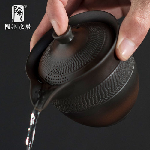 陶迷紫陶宝瓶茶壶手工紫砂手抓壶家用坭兴陶瓷泡茶器大号单壶茶具 - 图2