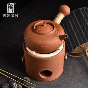 陶迷复古粗陶炭炉围炉煮茶器具全套跳盖壶侧把壶户外明火温茶炉