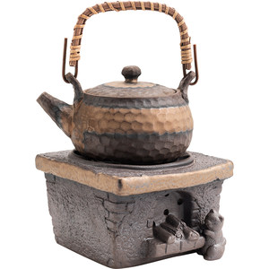 陶迷鎏金温茶炉套装原矿粗陶温茶台酒精灯加热底座陶瓷家用煮茶器