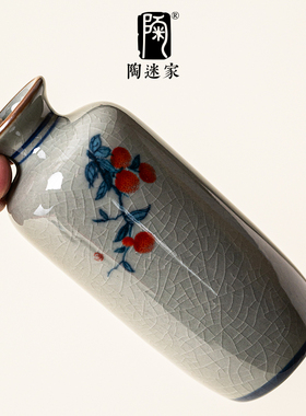 陶迷哥窑柿柿如意花器开片陶瓷