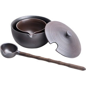 陶迷手工柴烧碗勺分茶勺黑檀木拼接手柄中式电陶炉煮茶器功夫套装