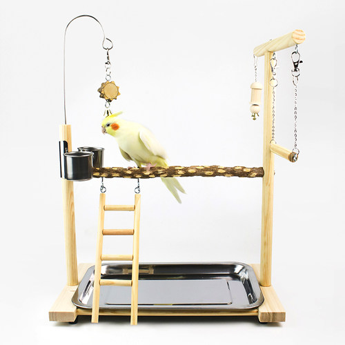 牡丹虎皮玄凤鹦鹉站架实木花椒木不锈钢脚环链栖架站台玩具鸟架子 - 图2