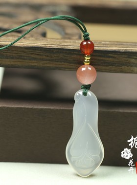 天然玉髓白玉兰花情侣款吊坠配饰