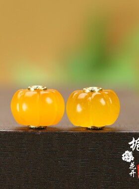 天然巴山翠玉石黄南瓜14*10mm孔2mmDIY佛珠手链项链配件文玩C190