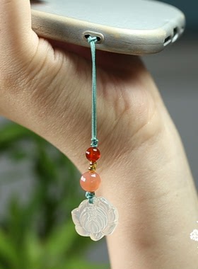 天然玛瑙莲花手机吊坠简约防丢失