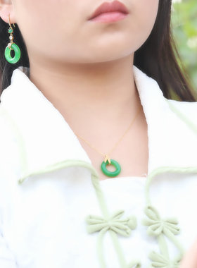 天然石翡翠平安圆环耳坠簪子项链
