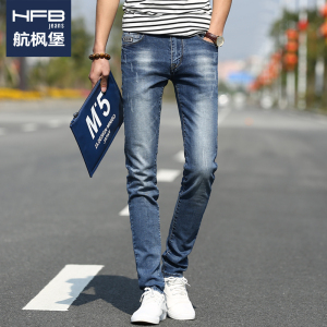 男士破洞修身牛仔裤