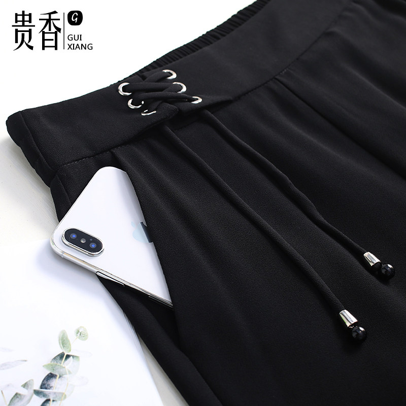 2020夏季新款雪纺高腰黑色阔腿裤 贵香休闲裤