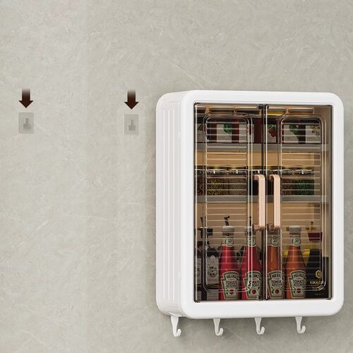 厨房免打孔置物架多功能壁挂多层调味料收纳盒墙上架子塑料强力胶 - 图1