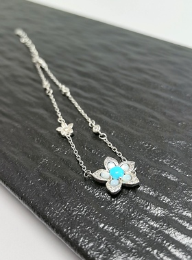 S434# 天然原矿绿松石高端美松风车茉莉通体S925纯银手链