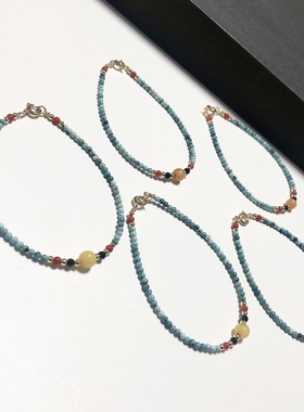 S1320# 天然原矿绿松石原创设计款手链2.3mm 配原矿蜜蜡顶珠