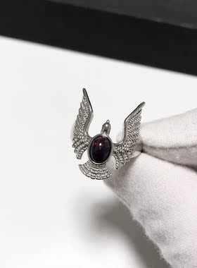 G48# 天然黑欧泊闪电戒指6.8*5mm